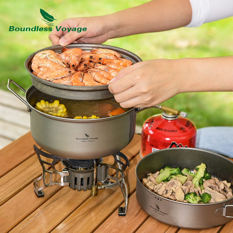Camping Cooking Pot Set - Boundless Voyage Titanium Pentola a vapore