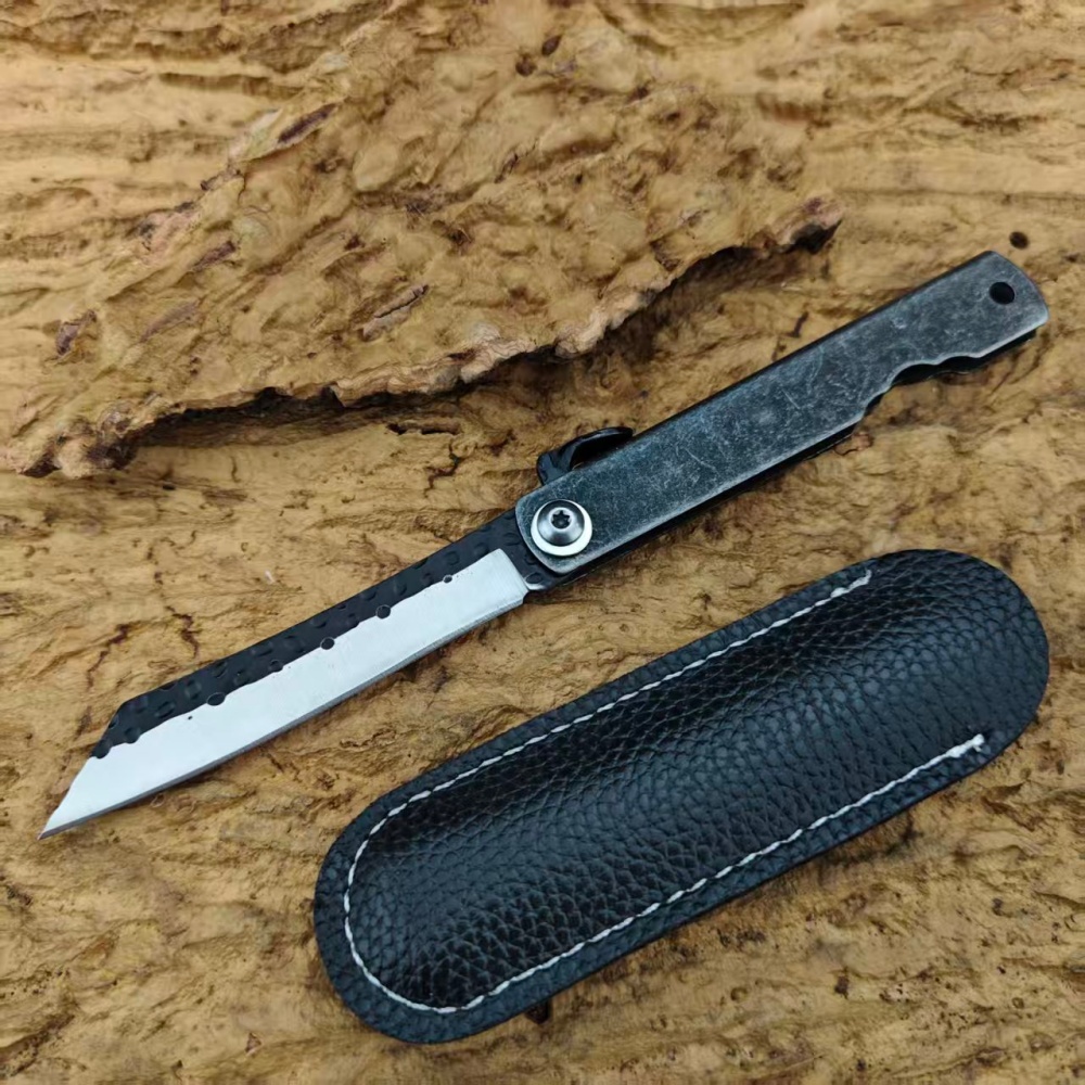 Camping Cooking Knife With Sheath - Coltello Pieghevole Higonokami con Manico Stonewashed