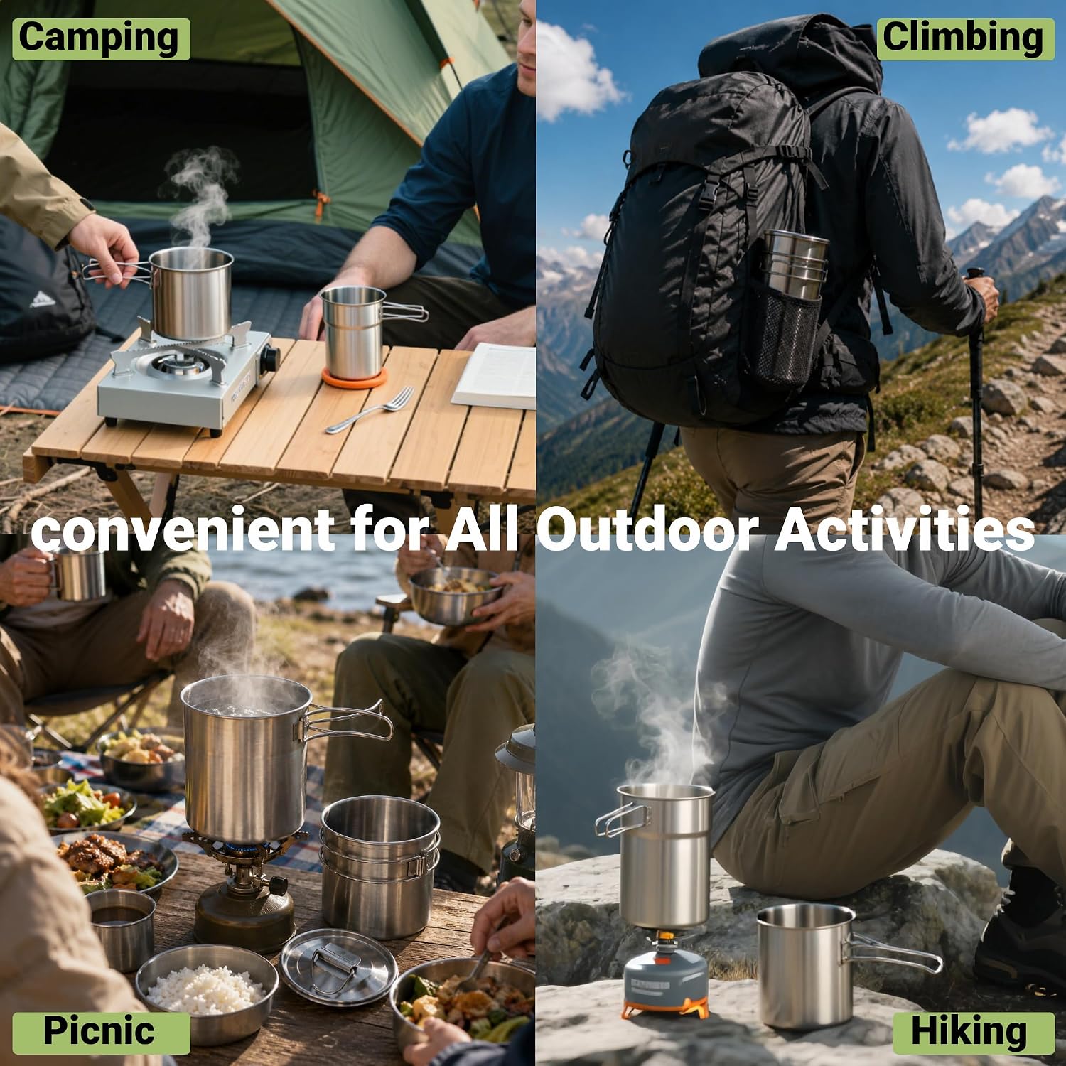 Tazze pieghevoli da campeggio, - Camping Cooking Pot Set recensione e prezzo