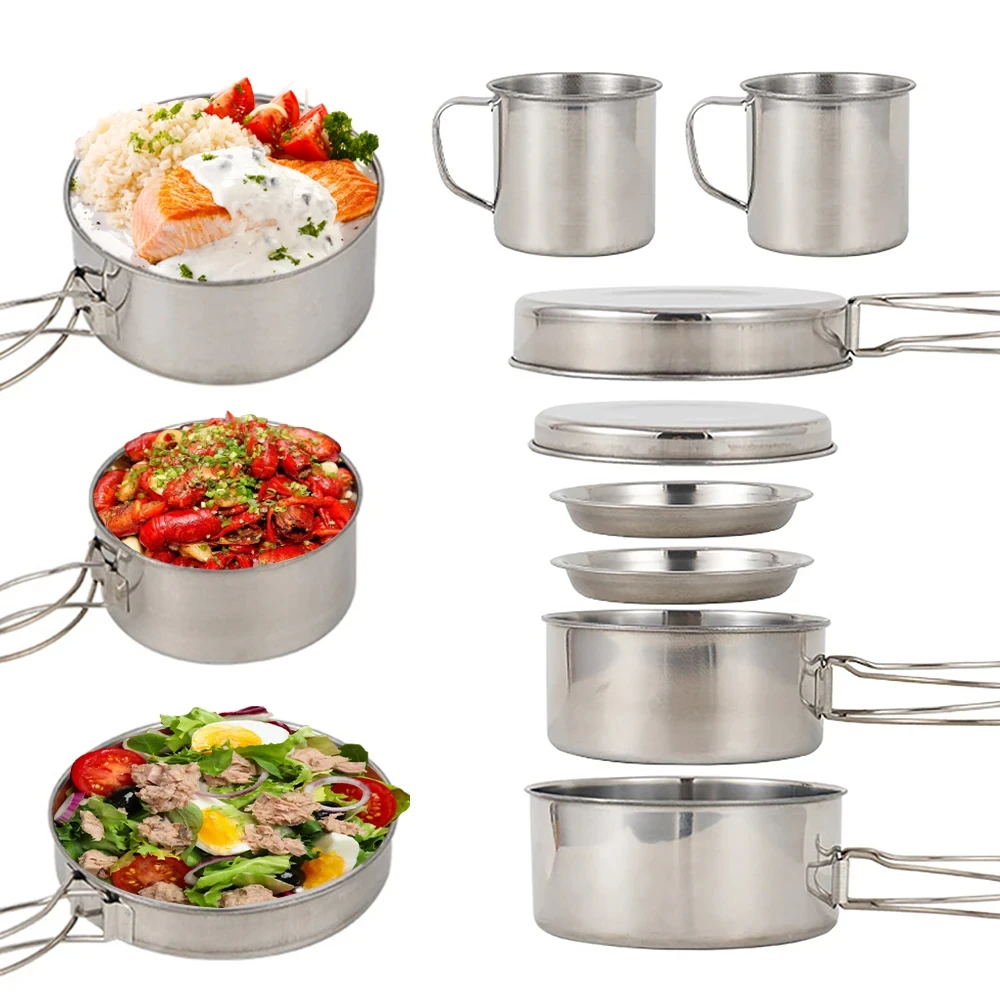 8 pezzi/set pentole da campegg - Camping Cooking Pot Set recensione e prezzo
