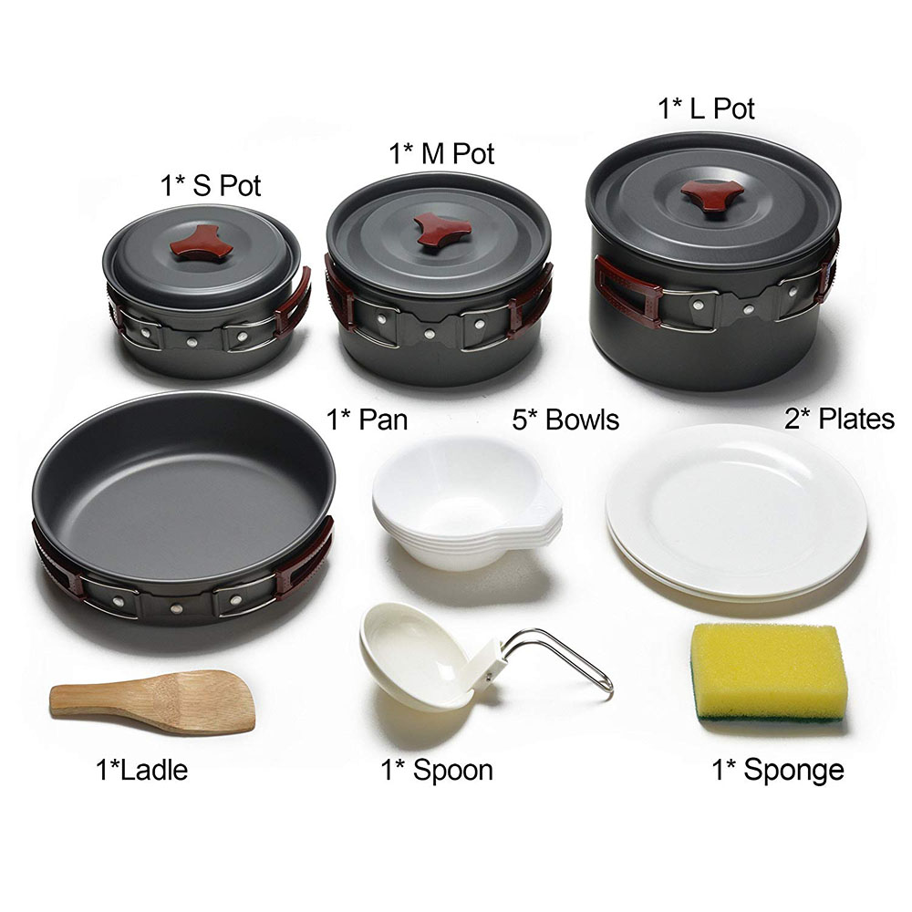 Kit di pentole da campeggio al - Camping Cooking Pot Set recensione e prezzo
