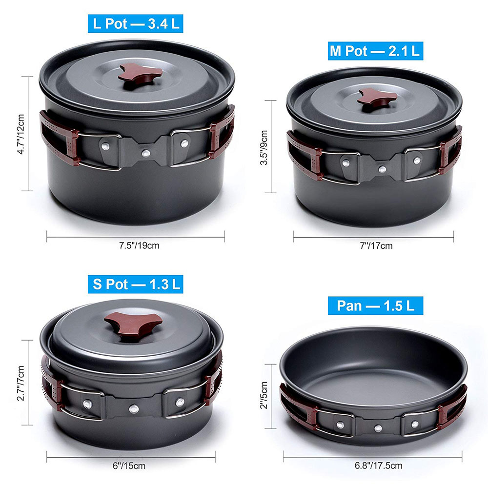 Kit di pentole da campeggio al - Camping Cooking Pot Set recensione e prezzo